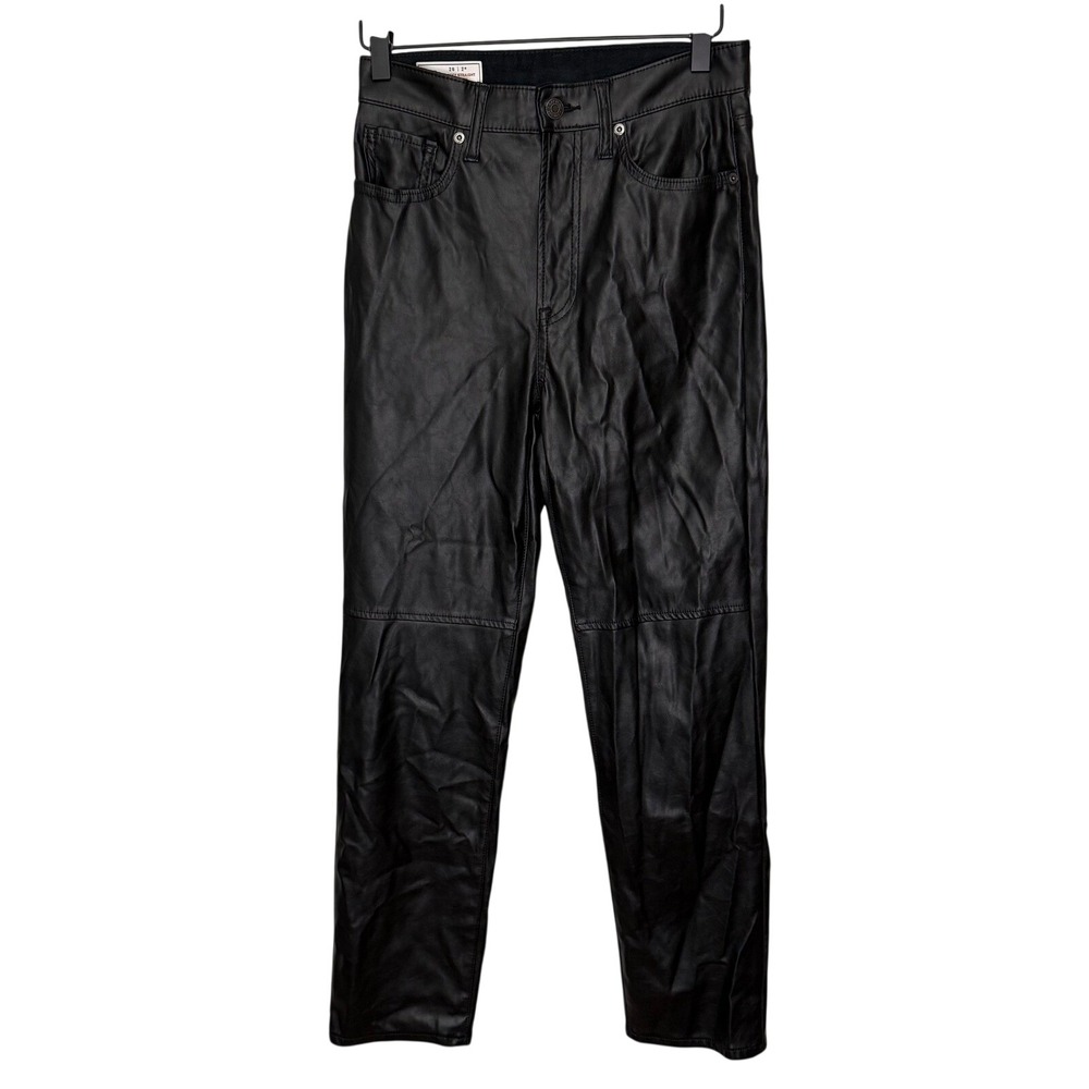GAP Cheeky Straight Sky High Faux Leather Pants Black Womens Size 26